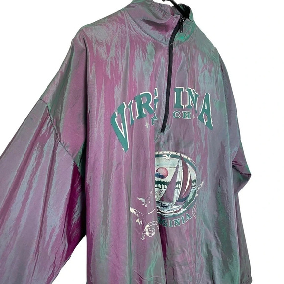 Vintage 90s Windbreaker Jacket Iridescent Unisex One Size Oversized XL Green - Picture 4 of 17